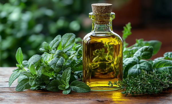 Fresh herbs and olive oil